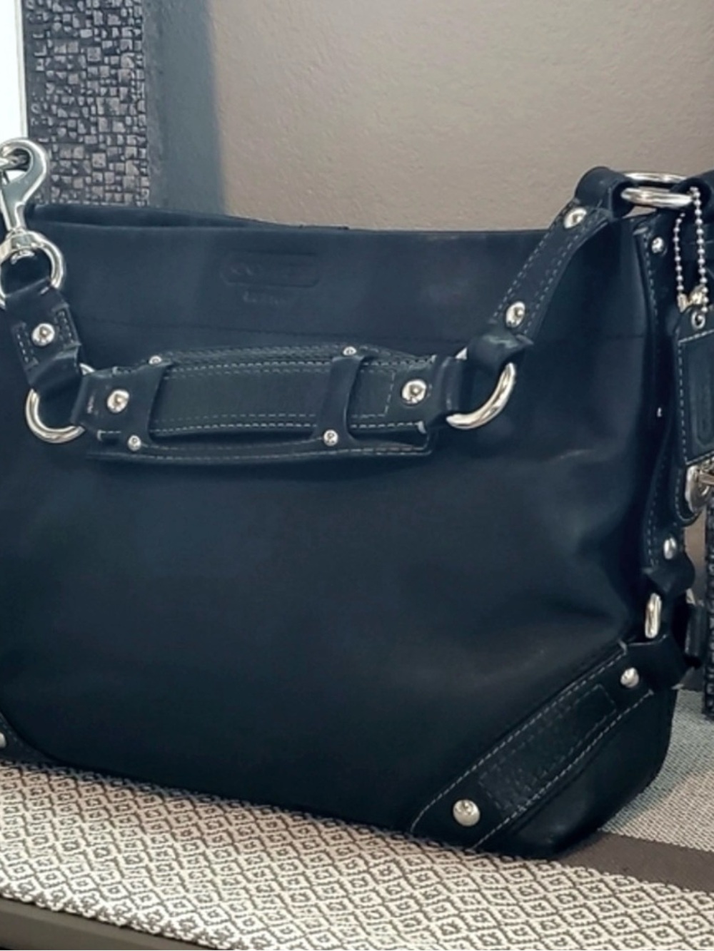 Coach Carly Black Leather Shoulder Bag